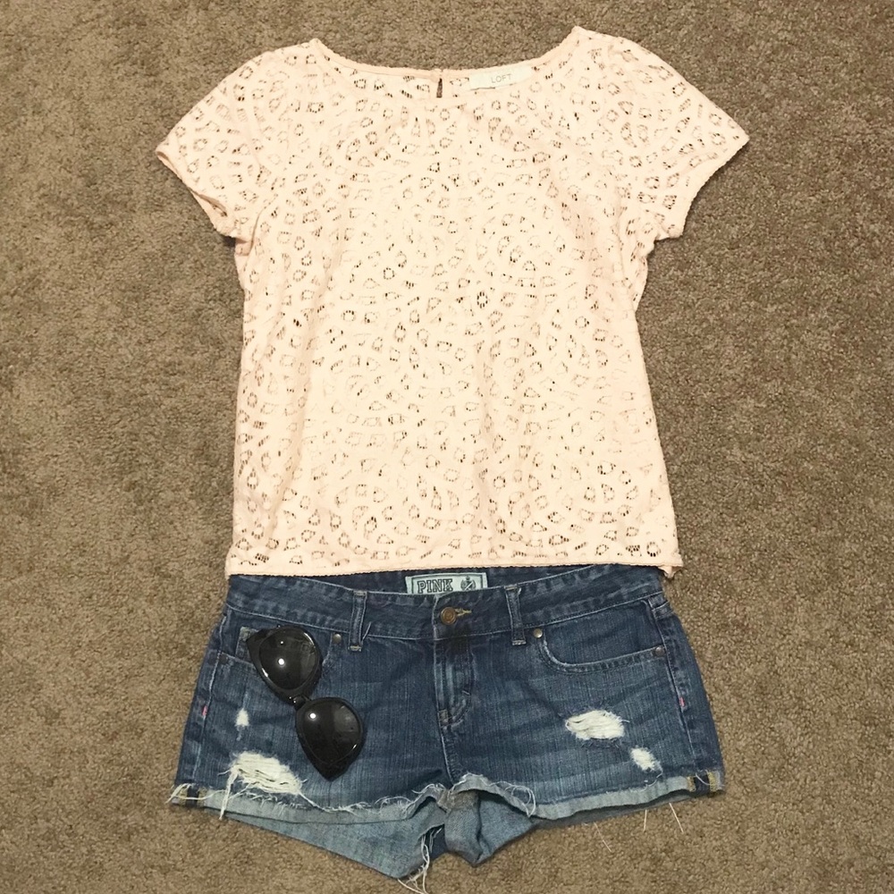 LOFT pink lace crochet blouse